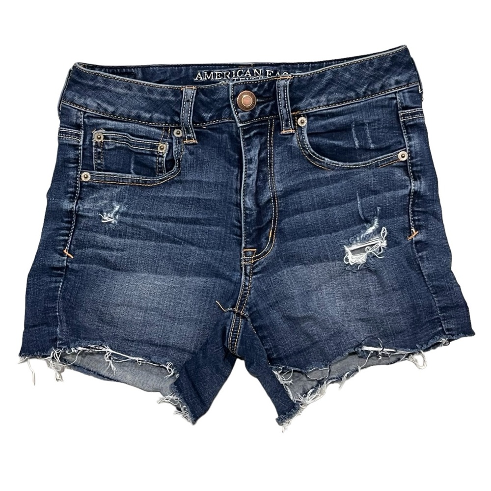 AEO Hi-Rise Shortie Distressed Denim Jean Cutoff Shorts size 6